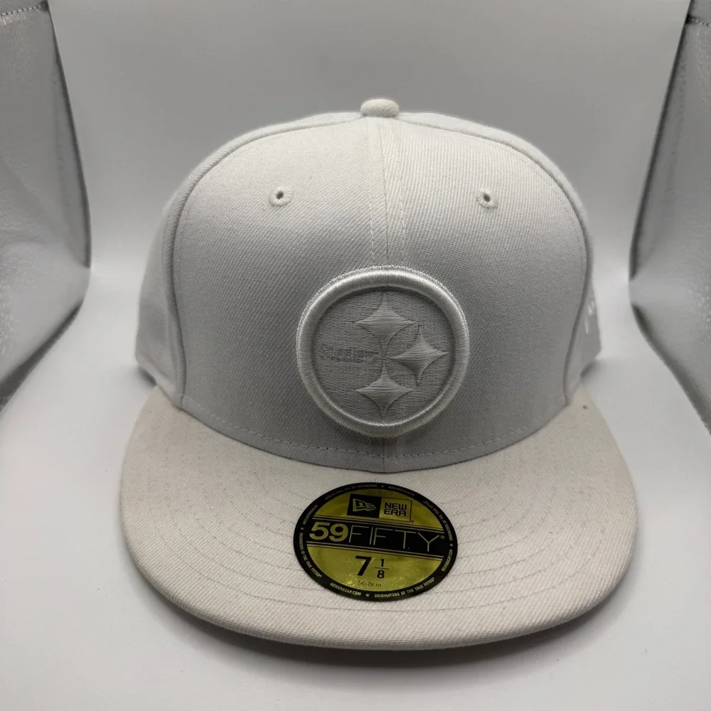 New Era 59FIFTY‎ Pittsburgh Steelers Fitted Hat White Tonal Size 7 1/8 NFL Cap
